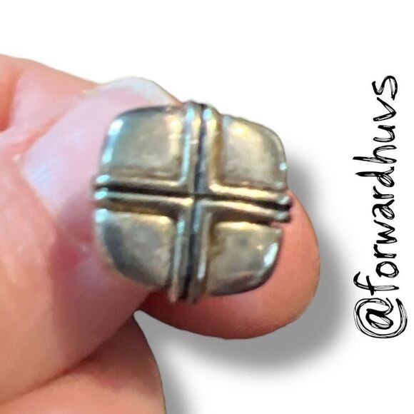 Square Silver Tine Clip On Earrings with Raised Cross Pattern - Picture 6 of 9